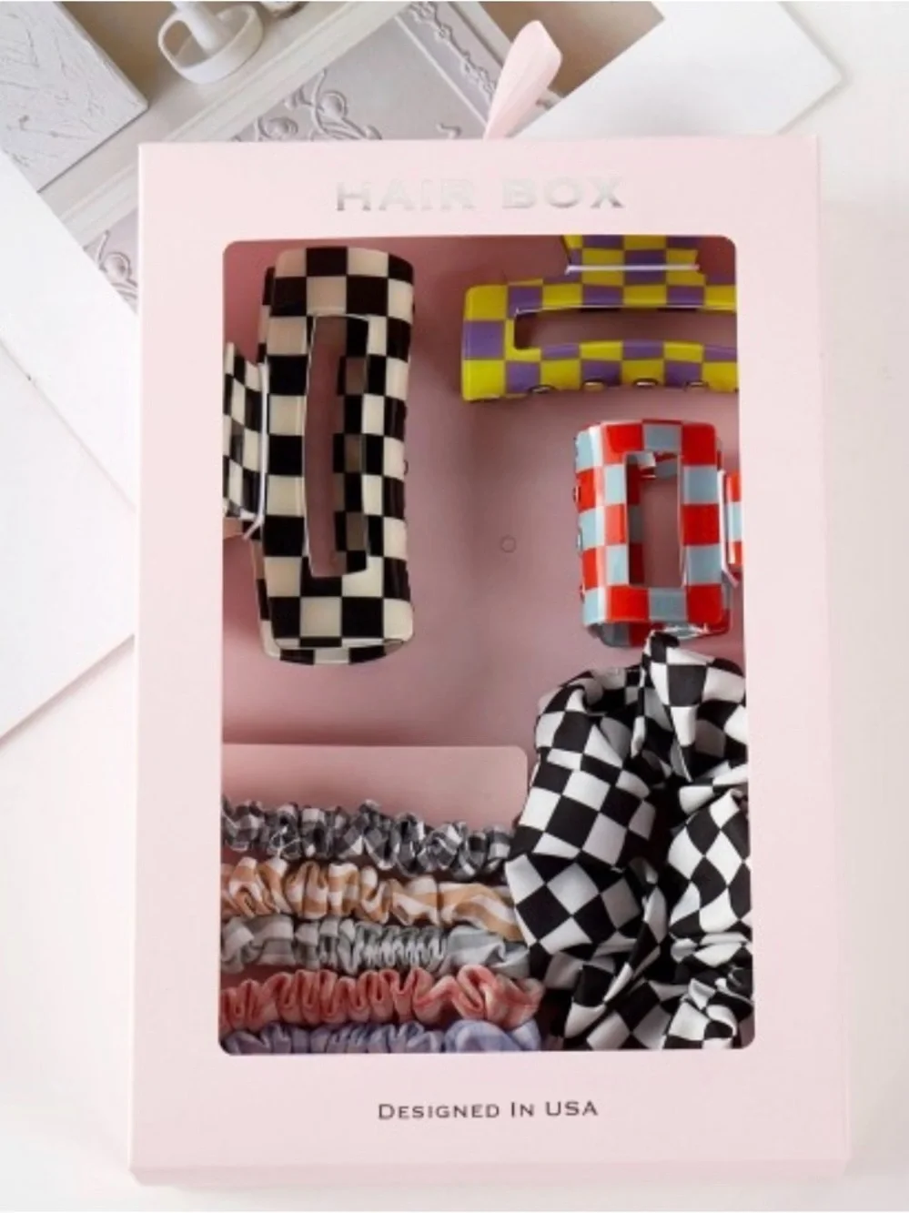 Checker Print 9 Piece Hair Accessories Box